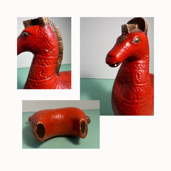 MCM Bitossi Style Red Ceramic Horse Figure - Picture 2 of 5